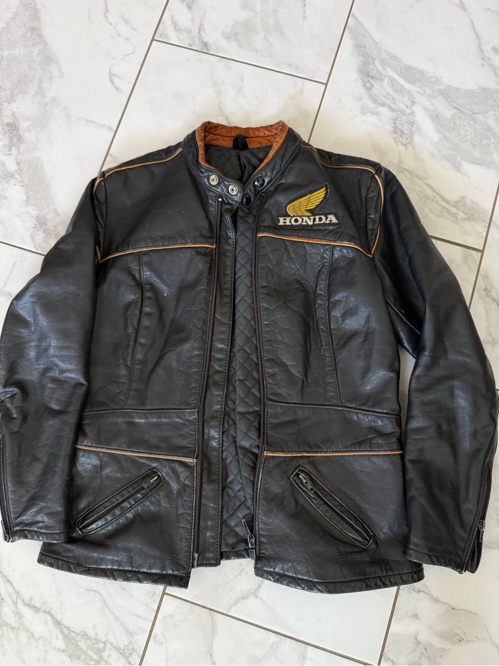 Vintage 80s Hondaline Honda Leather Motorcycle Jacket Black Women’s Biker RARE